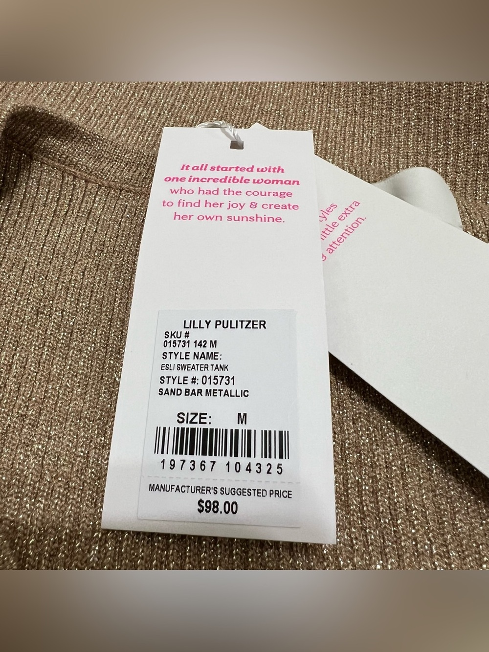 Lilly Pulitzer Esli Sleeveless Sweater Tank in Sand Bar Metallic Size Medium - Picture 10 of 13